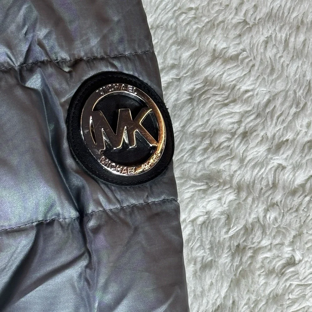 Michael Kors Down Puffer Jacket Black Quilted Hidden Hood Womens Medium